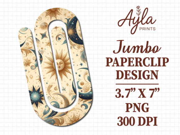Celestial Sun Moon Stars Jumbo Paperclip