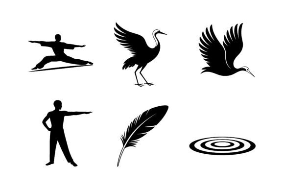 Elegant Tai Chi Crane Vector Silhouettes