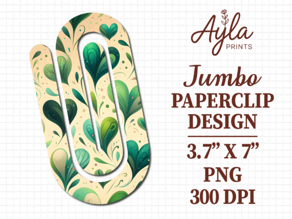 Green Leaves Hearts Jumbo Paperclip Design