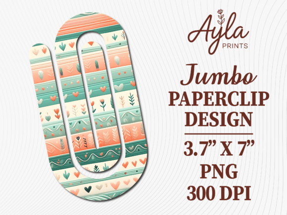 Mint Green Heart Pattern Jumbo Paperclip