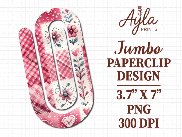Pink Gingham Floral Boho Jumbo Paperclip