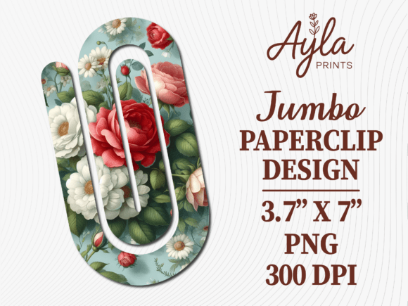 Red Rose Floral Jumbo Paperclip Design