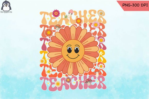 Retro Wavy Groovy Hippie 70s Teacher PNG