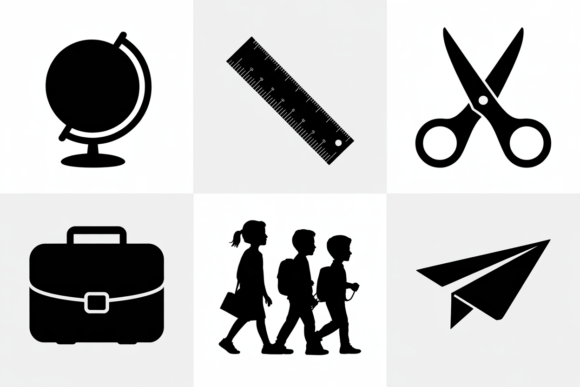 School Supplies Icons for Creative Embroidery