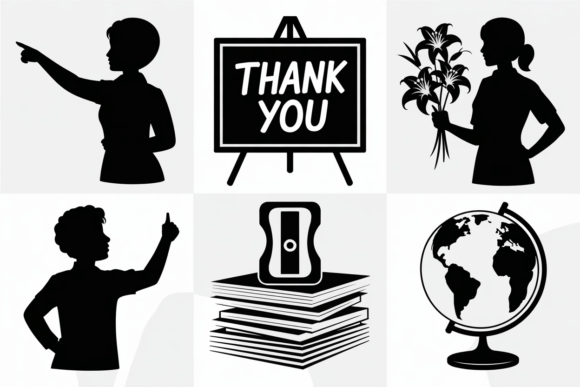 Teacher Silhouette Icons Bundle: A Versatile Design