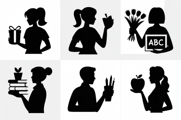 Teacher Silhouette Icons for Embroidery Projects