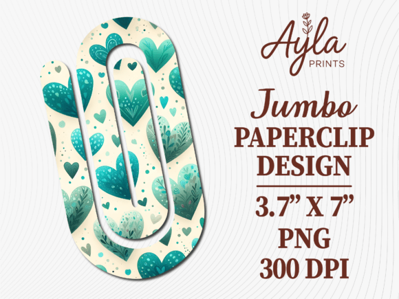 Teal Mint Hearts Love Jumbo Paperclip